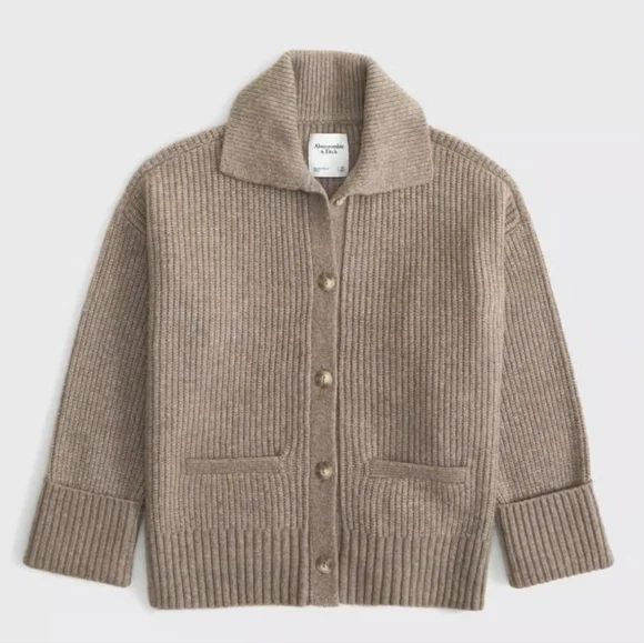 a&f ♡ collared cardigan soft chenille button down sweater abercrombie and fitch - Picture 3 of 11